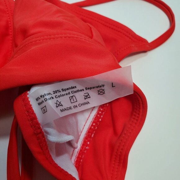 Shein Women's Red Basic X-Back Triangle Plunge Pull On Basic Bikini Top Size L - Picture 2 of 3